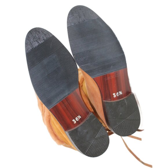 Russell & Bromley Rust Brown Leather Shearling Stud Accent Tall Boot, Size 36.5 - Picture 9 of 10